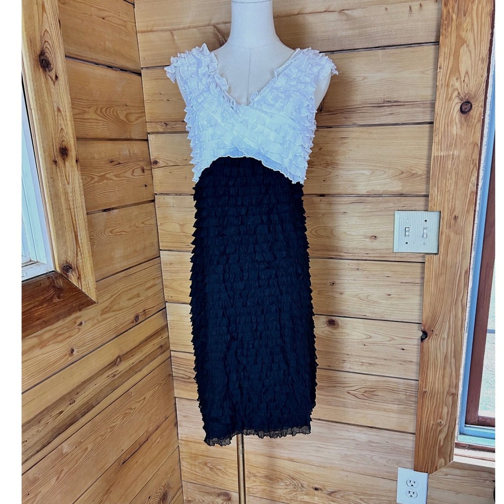 Vintage Colorblock Shutter Pleat Dress Women Size 10 Black White Adrianna Papell